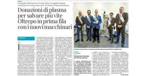 Donazioni di plasma per salvare più vite: Oltrepò in prima fila con i nuovi macchinari - Immagine: 1