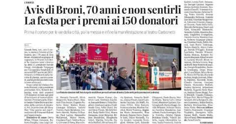 AVIS Broni 70 anni e non sentirli. La festa per i premi ai 150 donatori